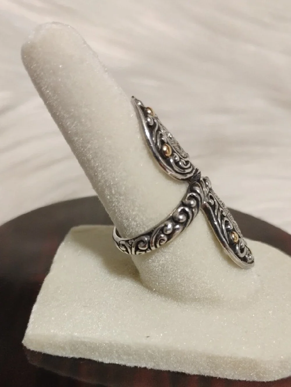 David Schorr 18k & 925 Bypass Ring & Stones 6 1/2